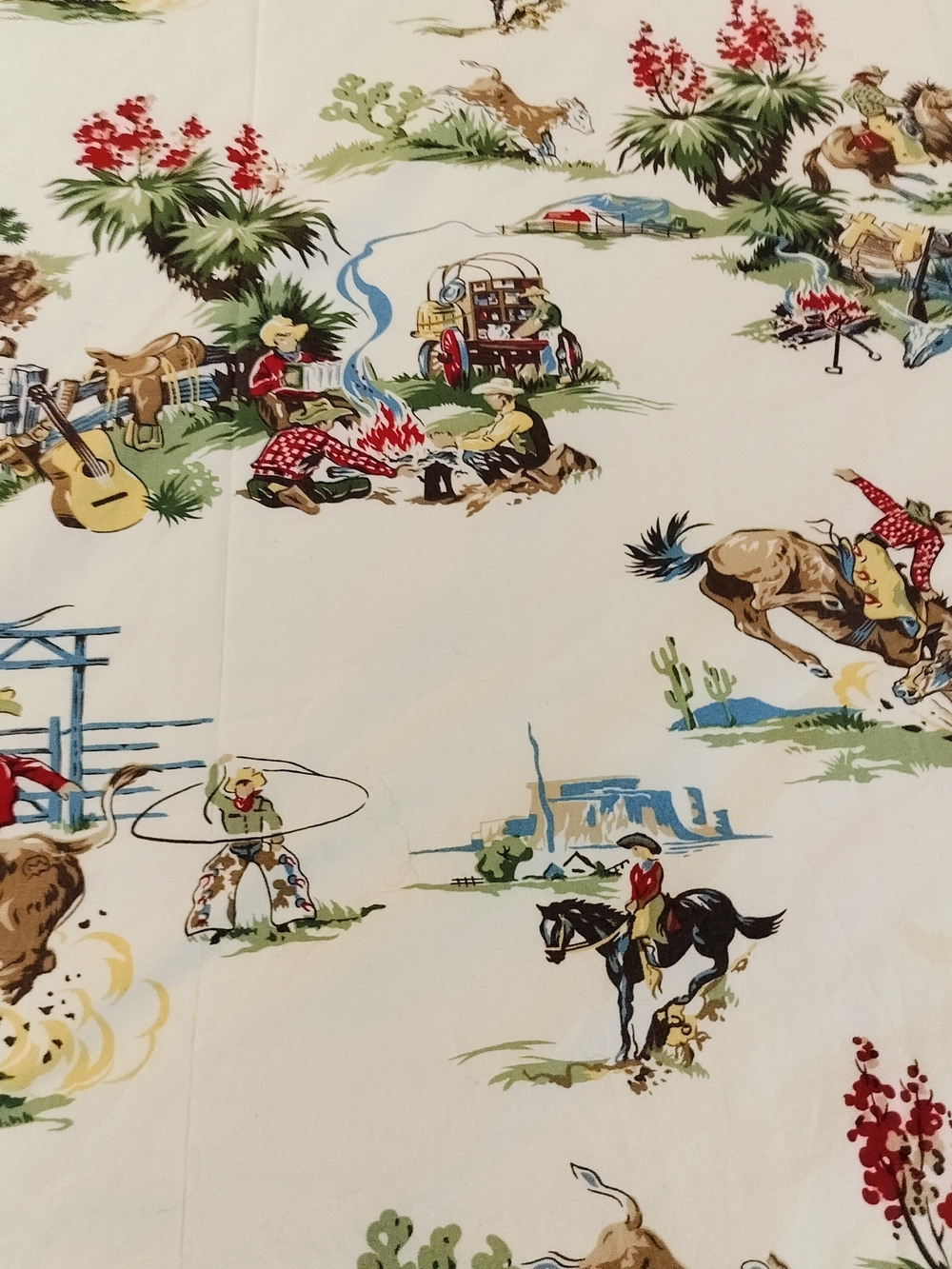 Cowboy Western Print Cotton Twin Flat Sheet